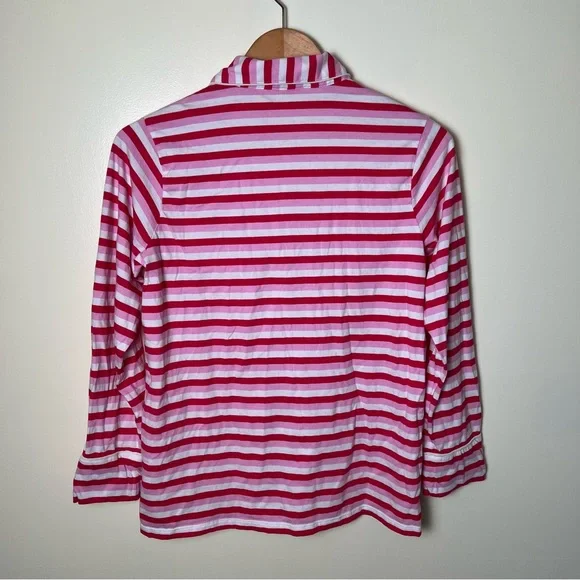 J.Crew 100% Cotton Pink Red Striped Knit Pajama Set Pants Long Sleeve Medium (P) - Picture 8 of 13